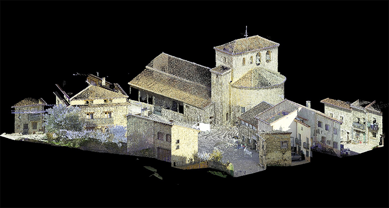 Point cloud image of Pradena del Rincon church in Spain taken with RTC360